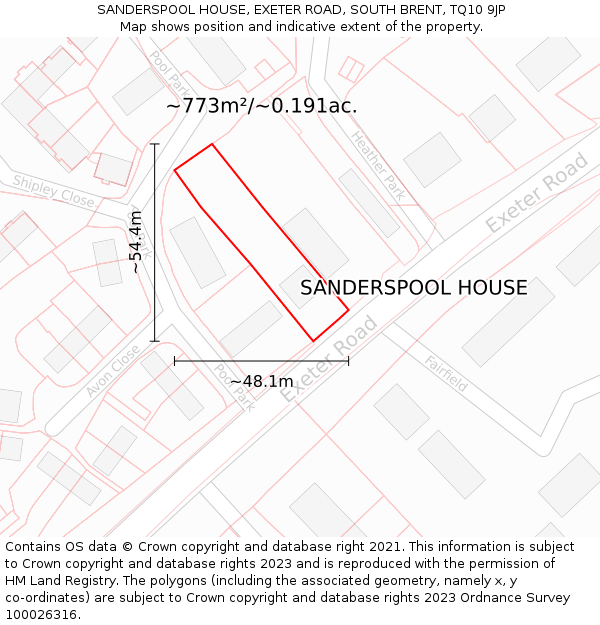 SANDERSPOOL HOUSE, EXETER ROAD, SOUTH BRENT, TQ10 9JP: Plot and title map