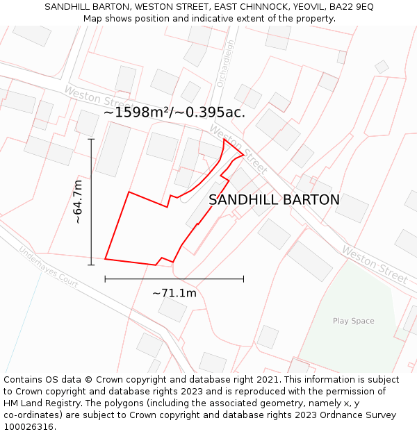 SANDHILL BARTON, WESTON STREET, EAST CHINNOCK, YEOVIL, BA22 9EQ: Plot and title map