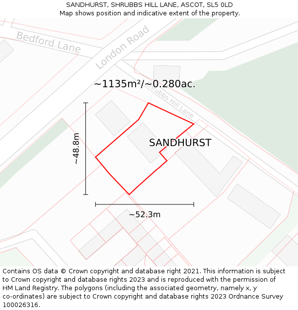 SANDHURST, SHRUBBS HILL LANE, ASCOT, SL5 0LD: Plot and title map