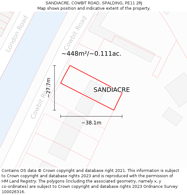 SANDIACRE, COWBIT ROAD, SPALDING, PE11 2RJ: Plot and title map