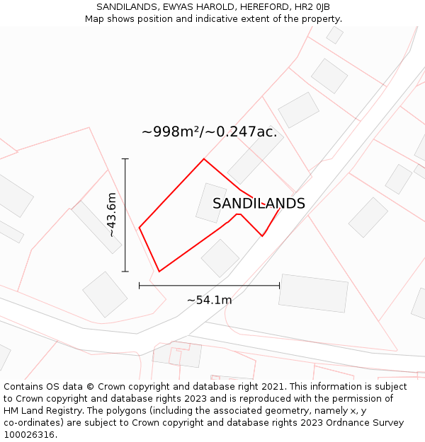 SANDILANDS, EWYAS HAROLD, HEREFORD, HR2 0JB: Plot and title map