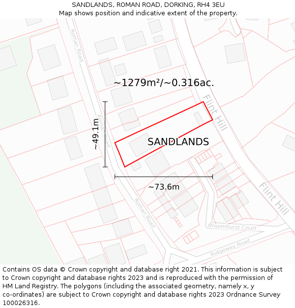 SANDLANDS, ROMAN ROAD, DORKING, RH4 3EU: Plot and title map