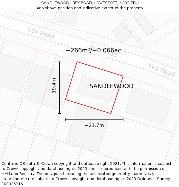 SANDLEWOOD, IREX ROAD, LOWESTOFT, NR33 7BU: Plot and title map