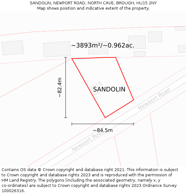 SANDOLIN, NEWPORT ROAD, NORTH CAVE, BROUGH, HU15 2NY: Plot and title map