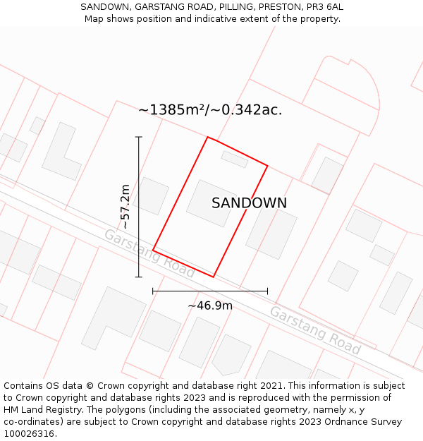 SANDOWN, GARSTANG ROAD, PILLING, PRESTON, PR3 6AL: Plot and title map
