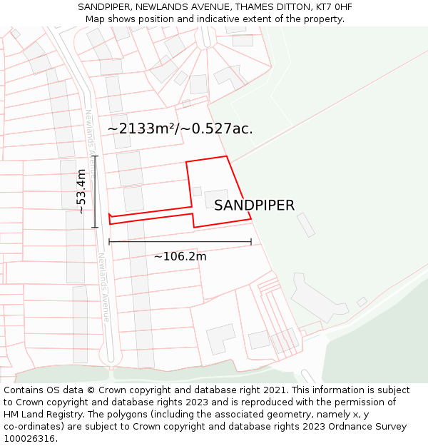 SANDPIPER, NEWLANDS AVENUE, THAMES DITTON, KT7 0HF: Plot and title map