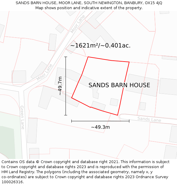 SANDS BARN HOUSE, MOOR LANE, SOUTH NEWINGTON, BANBURY, OX15 4JQ: Plot and title map