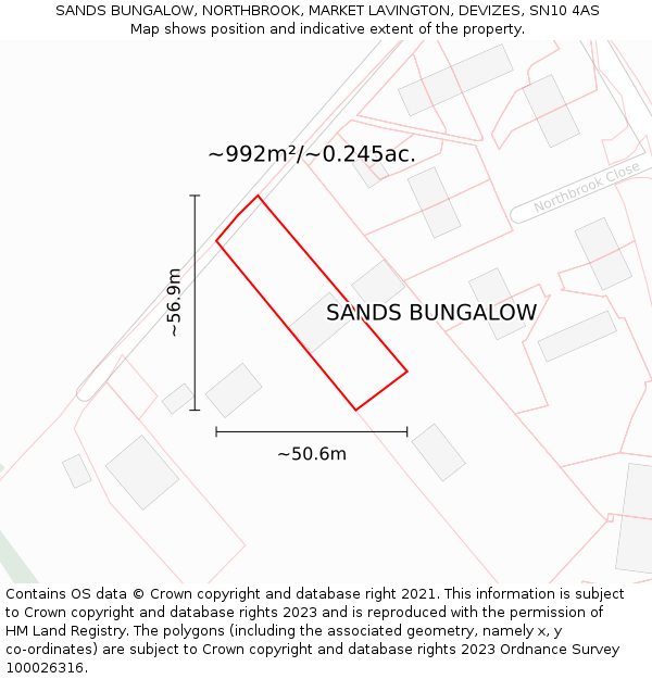 SANDS BUNGALOW, NORTHBROOK, MARKET LAVINGTON, DEVIZES, SN10 4AS: Plot and title map