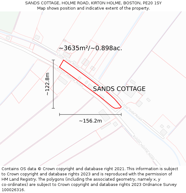 SANDS COTTAGE, HOLME ROAD, KIRTON HOLME, BOSTON, PE20 1SY: Plot and title map