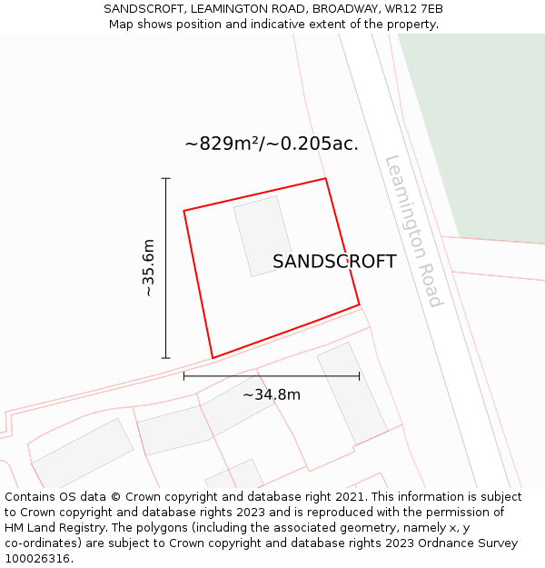 SANDSCROFT, LEAMINGTON ROAD, BROADWAY, WR12 7EB: Plot and title map