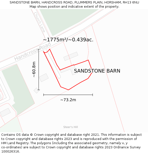 SANDSTONE BARN, HANDCROSS ROAD, PLUMMERS PLAIN, HORSHAM, RH13 6NU: Plot and title map