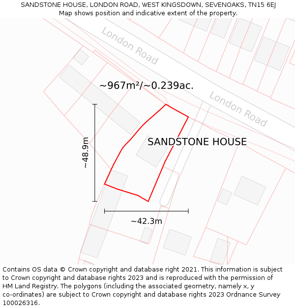 SANDSTONE HOUSE, LONDON ROAD, WEST KINGSDOWN, SEVENOAKS, TN15 6EJ: Plot and title map