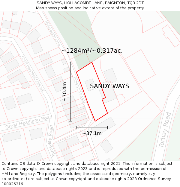 SANDY WAYS, HOLLACOMBE LANE, PAIGNTON, TQ3 2DT: Plot and title map