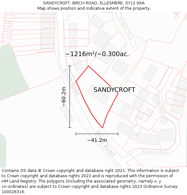 SANDYCROFT, BIRCH ROAD, ELLESMERE, SY12 9AA: Plot and title map
