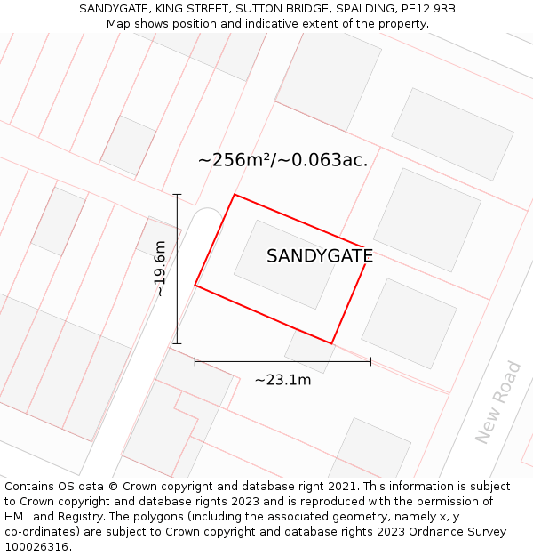 SANDYGATE, KING STREET, SUTTON BRIDGE, SPALDING, PE12 9RB: Plot and title map