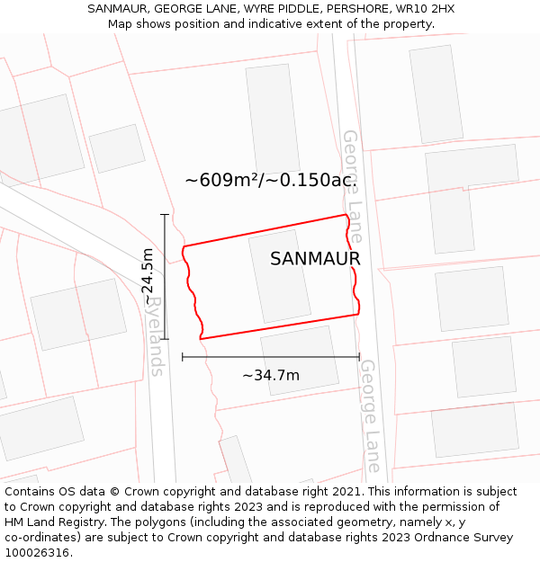 SANMAUR, GEORGE LANE, WYRE PIDDLE, PERSHORE, WR10 2HX: Plot and title map