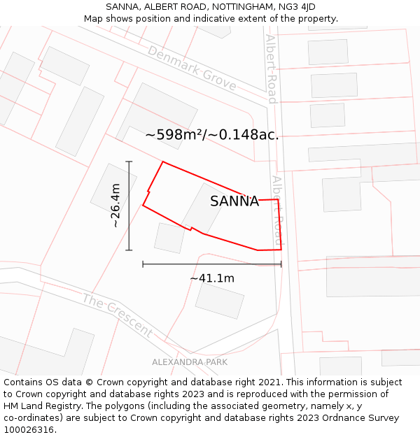 SANNA, ALBERT ROAD, NOTTINGHAM, NG3 4JD: Plot and title map