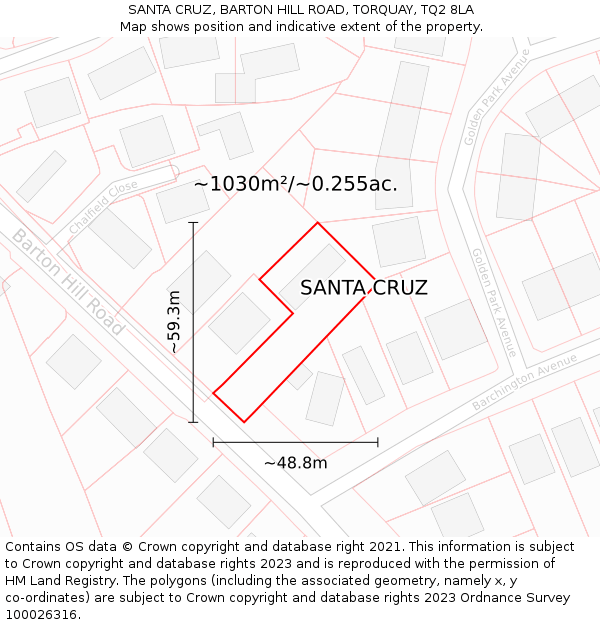 SANTA CRUZ, BARTON HILL ROAD, TORQUAY, TQ2 8LA: Plot and title map