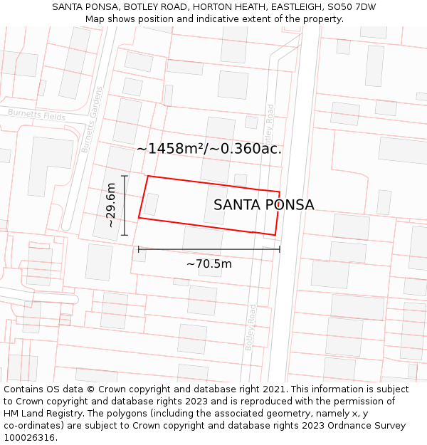 SANTA PONSA, BOTLEY ROAD, HORTON HEATH, EASTLEIGH, SO50 7DW: Plot and title map