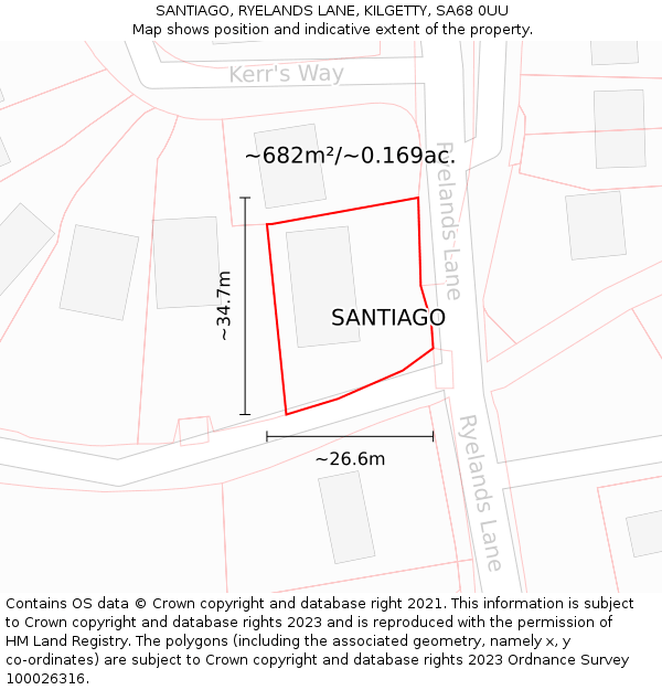 SANTIAGO, RYELANDS LANE, KILGETTY, SA68 0UU: Plot and title map