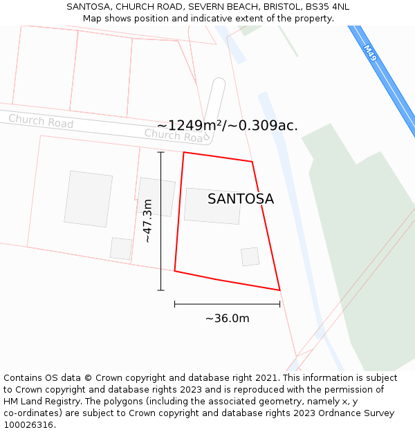 SANTOSA, CHURCH ROAD, SEVERN BEACH, BRISTOL, BS35 4NL: Plot and title map