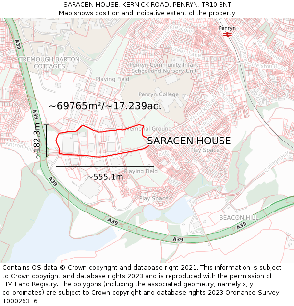 SARACEN HOUSE, KERNICK ROAD, PENRYN, TR10 8NT: Plot and title map