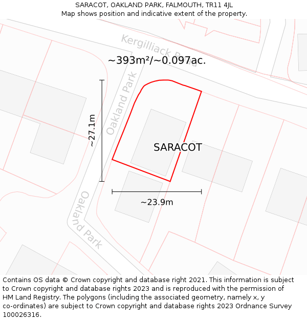 SARACOT, OAKLAND PARK, FALMOUTH, TR11 4JL: Plot and title map