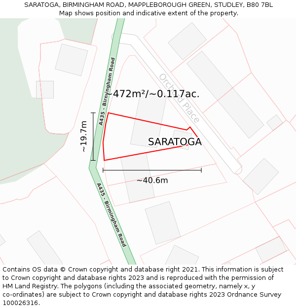 SARATOGA, BIRMINGHAM ROAD, MAPPLEBOROUGH GREEN, STUDLEY, B80 7BL: Plot and title map