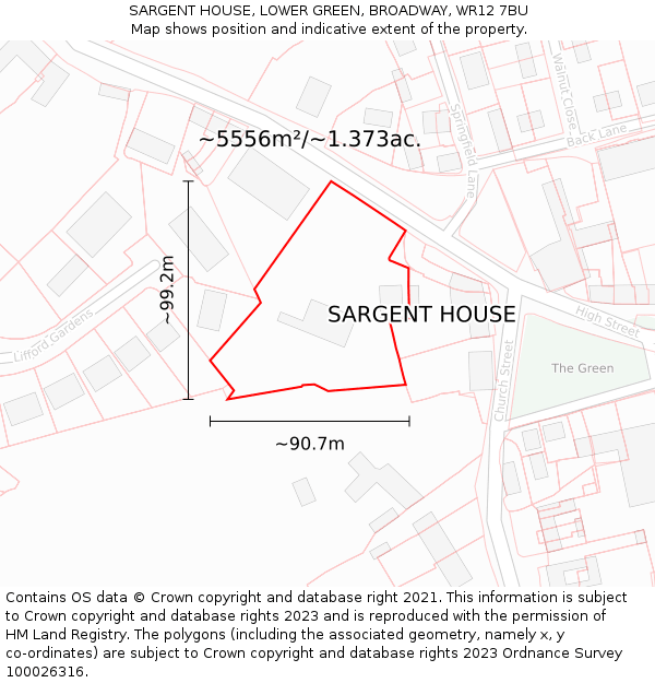 SARGENT HOUSE, LOWER GREEN, BROADWAY, WR12 7BU: Plot and title map