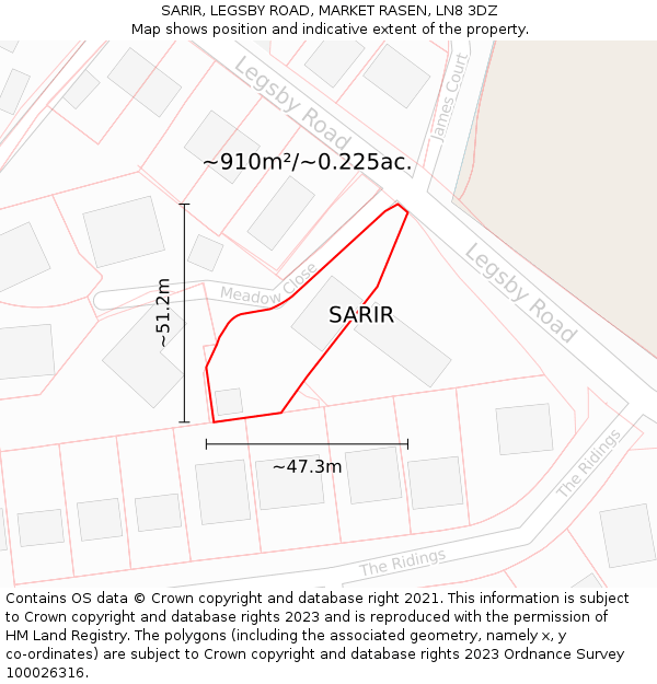 SARIR, LEGSBY ROAD, MARKET RASEN, LN8 3DZ: Plot and title map