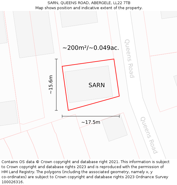 SARN, QUEENS ROAD, ABERGELE, LL22 7TB: Plot and title map