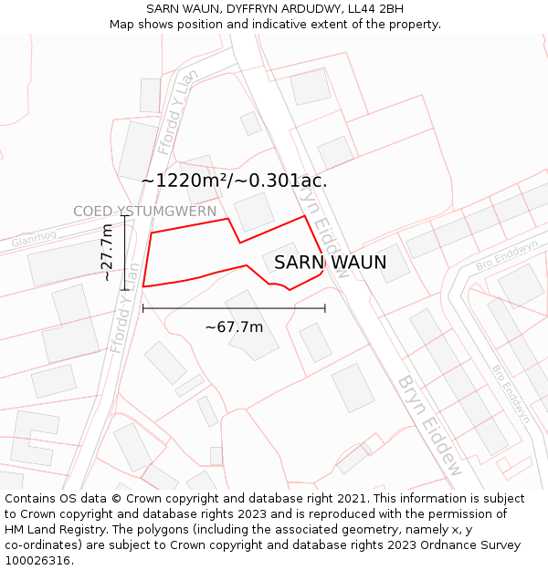 SARN WAUN, DYFFRYN ARDUDWY, LL44 2BH: Plot and title map