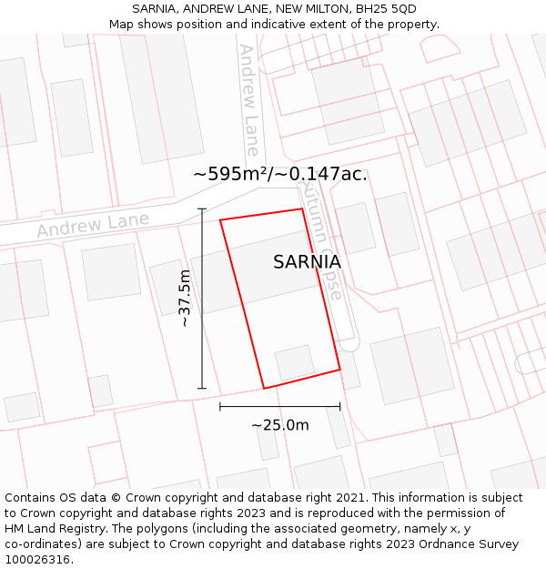 SARNIA, ANDREW LANE, NEW MILTON, BH25 5QD: Plot and title map