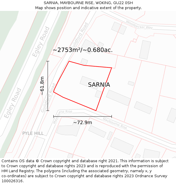 SARNIA, MAYBOURNE RISE, WOKING, GU22 0SH: Plot and title map