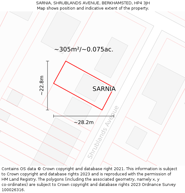 SARNIA, SHRUBLANDS AVENUE, BERKHAMSTED, HP4 3JH: Plot and title map