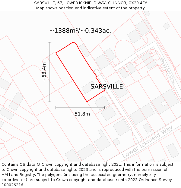 SARSVILLE, 67, LOWER ICKNIELD WAY, CHINNOR, OX39 4EA: Plot and title map