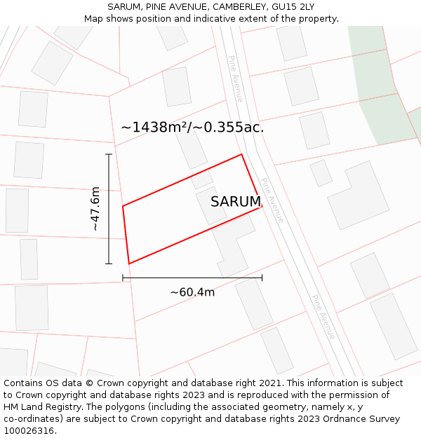 SARUM, PINE AVENUE, CAMBERLEY, GU15 2LY: Plot and title map