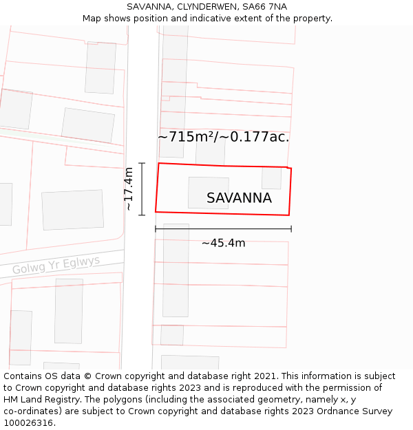 SAVANNA, CLYNDERWEN, SA66 7NA: Plot and title map