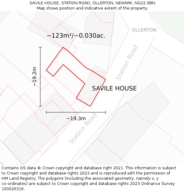 SAVILE HOUSE, STATION ROAD, OLLERTON, NEWARK, NG22 9BN: Plot and title map