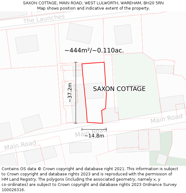 SAXON COTTAGE, MAIN ROAD, WEST LULWORTH, WAREHAM, BH20 5RN: Plot and title map