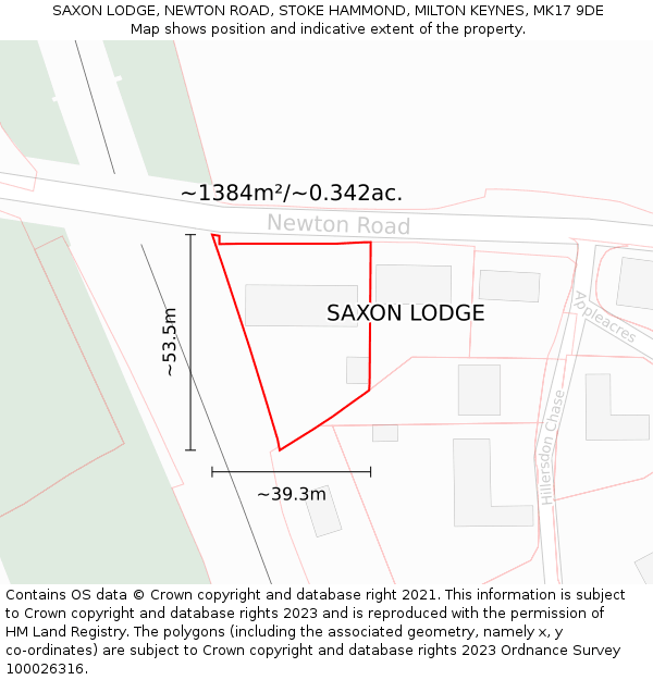 SAXON LODGE, NEWTON ROAD, STOKE HAMMOND, MILTON KEYNES, MK17 9DE: Plot and title map