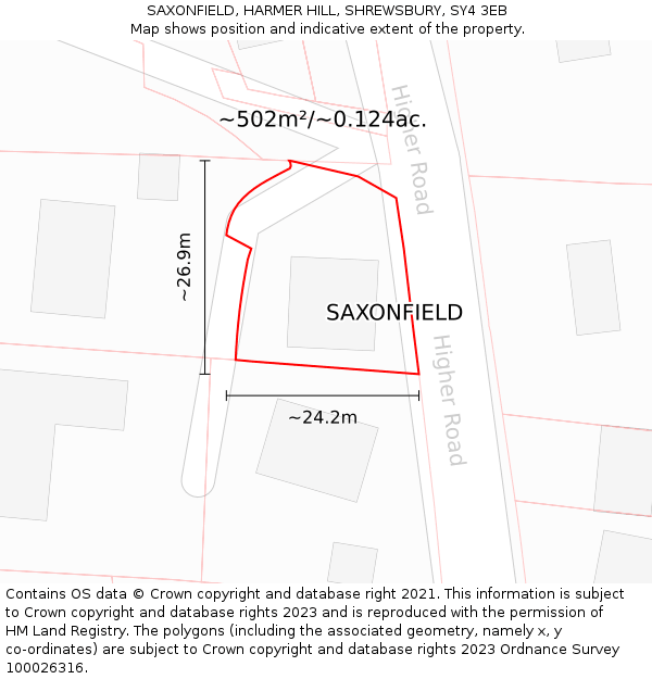SAXONFIELD, HARMER HILL, SHREWSBURY, SY4 3EB: Plot and title map