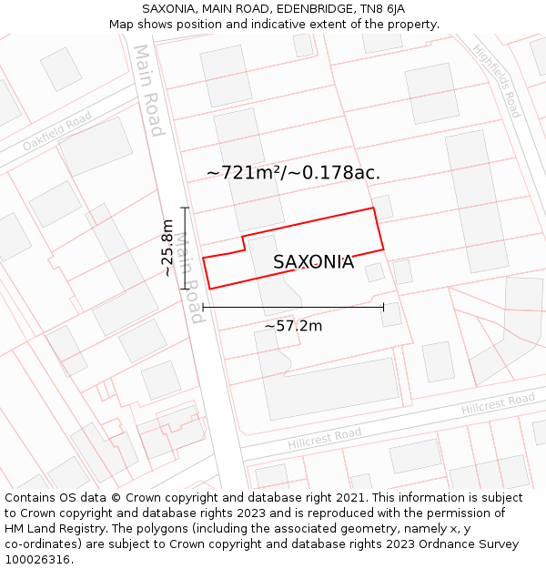 SAXONIA, MAIN ROAD, EDENBRIDGE, TN8 6JA: Plot and title map