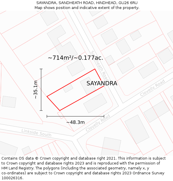 SAYANDRA, SANDHEATH ROAD, HINDHEAD, GU26 6RU: Plot and title map