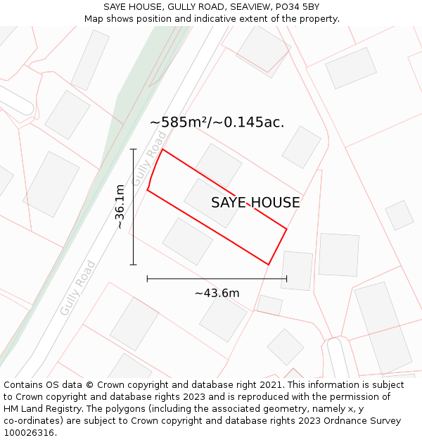 SAYE HOUSE, GULLY ROAD, SEAVIEW, PO34 5BY: Plot and title map