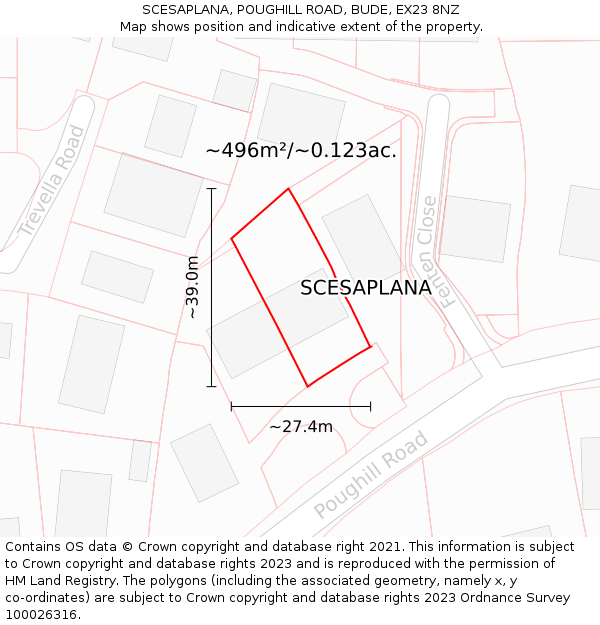 SCESAPLANA, POUGHILL ROAD, BUDE, EX23 8NZ: Plot and title map