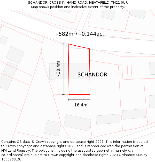 SCHANDOR, CROSS IN HAND ROAD, HEATHFIELD, TN21 0UR: Plot and title map