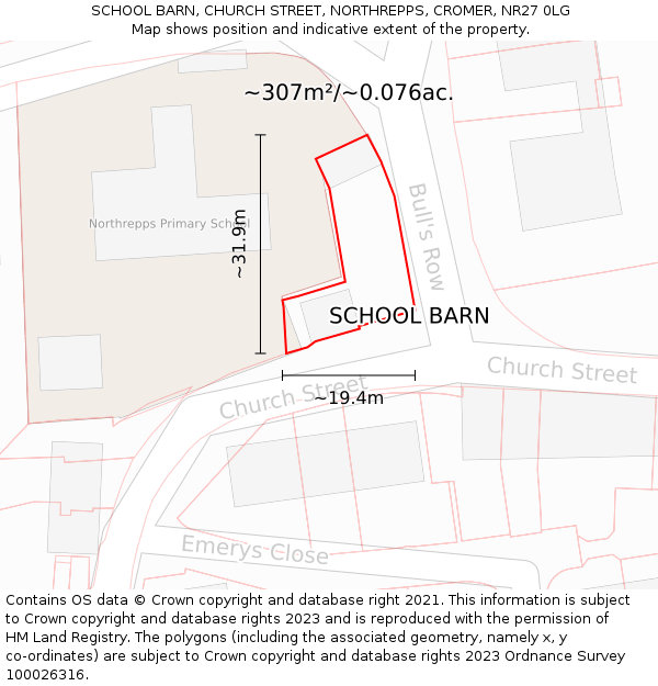 SCHOOL BARN, CHURCH STREET, NORTHREPPS, CROMER, NR27 0LG: Plot and title map