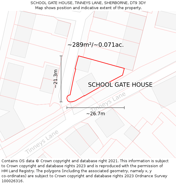 SCHOOL GATE HOUSE, TINNEYS LANE, SHERBORNE, DT9 3DY: Plot and title map