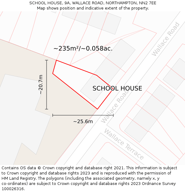 SCHOOL HOUSE, 9A, WALLACE ROAD, NORTHAMPTON, NN2 7EE: Plot and title map